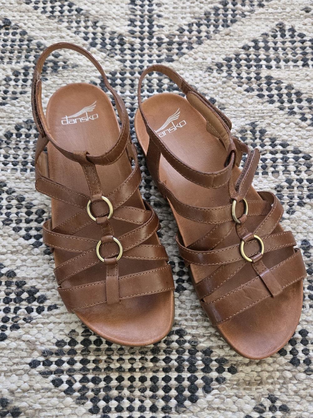 Dansko Brown Leather Multi-Strap Slingback Sandals with Gold Rings